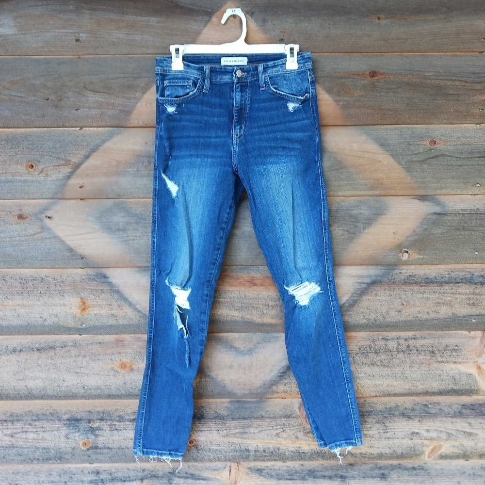 Flying Monkey Mid Rise Skinny Distressed Jeans Womens 28 Medium Wash Stretch